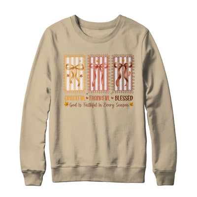 Grateful Thankful Blessed Coquette Fall Season Christian Shirt & Sweatshirt | siriusteestore