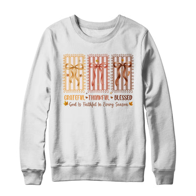 Grateful Thankful Blessed Coquette Fall Season Christian Shirt & Sweatshirt | siriusteestore