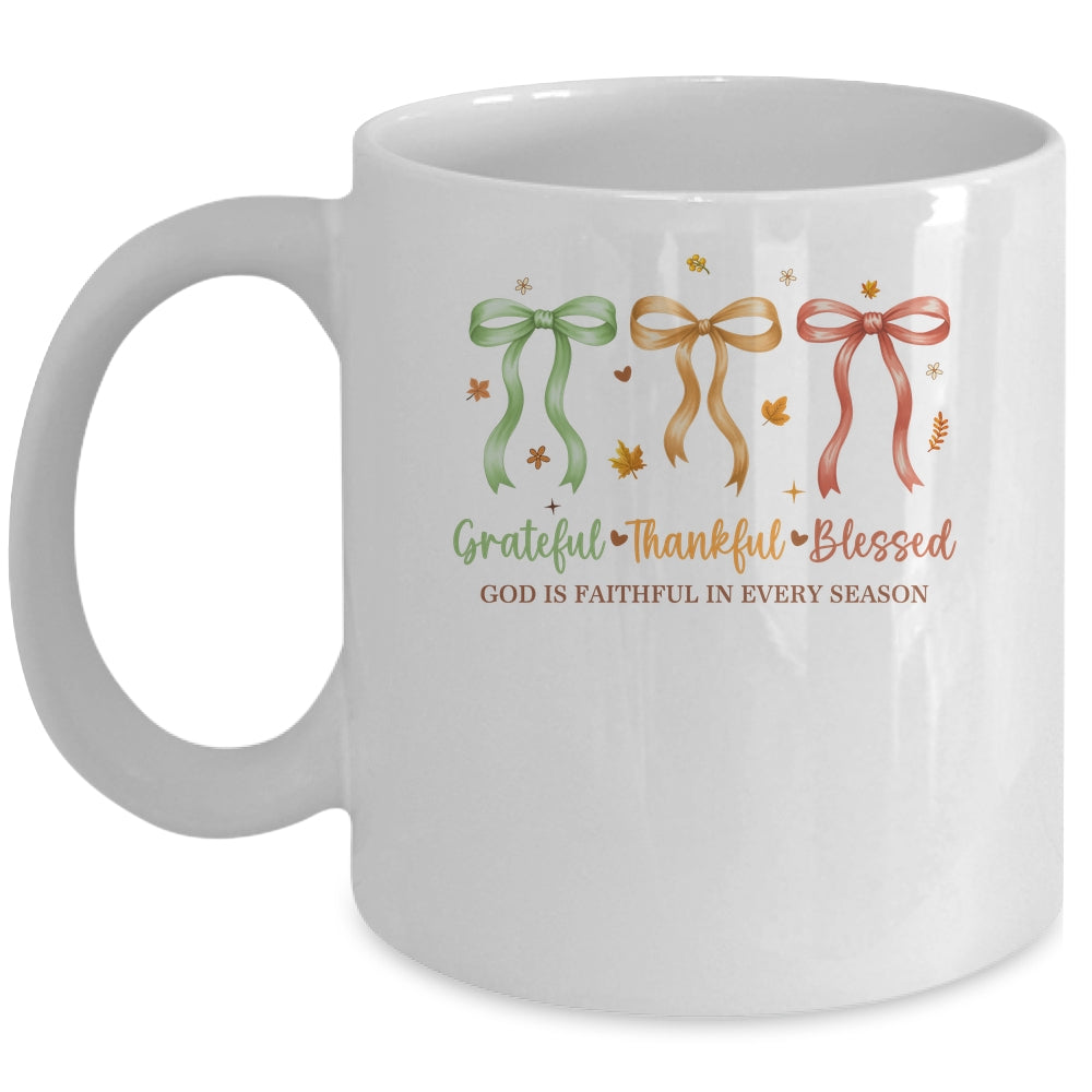 Grateful Thankful Blessed Coquette Fall Season Faith Autumn Mug | siriusteestore