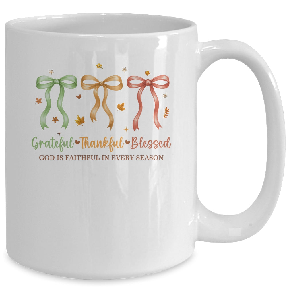 Grateful Thankful Blessed Coquette Fall Season Faith Autumn Mug | siriusteestore