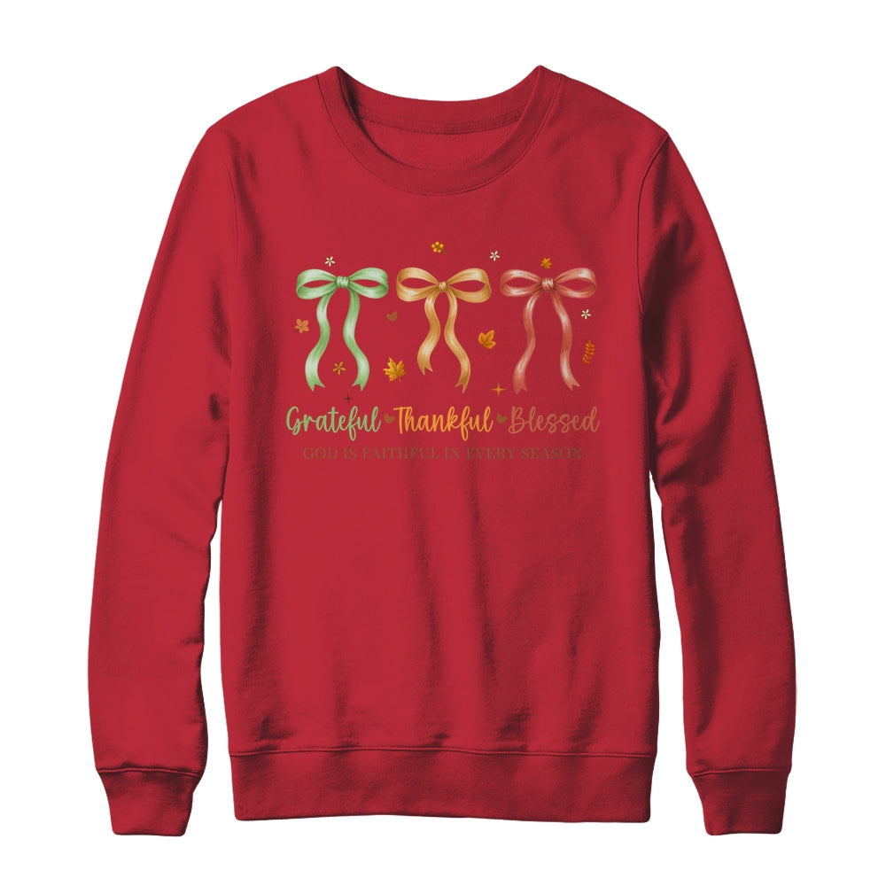 Grateful Thankful Blessed Coquette Fall Season Faith Autumn Shirt & Sweatshirt | siriusteestore