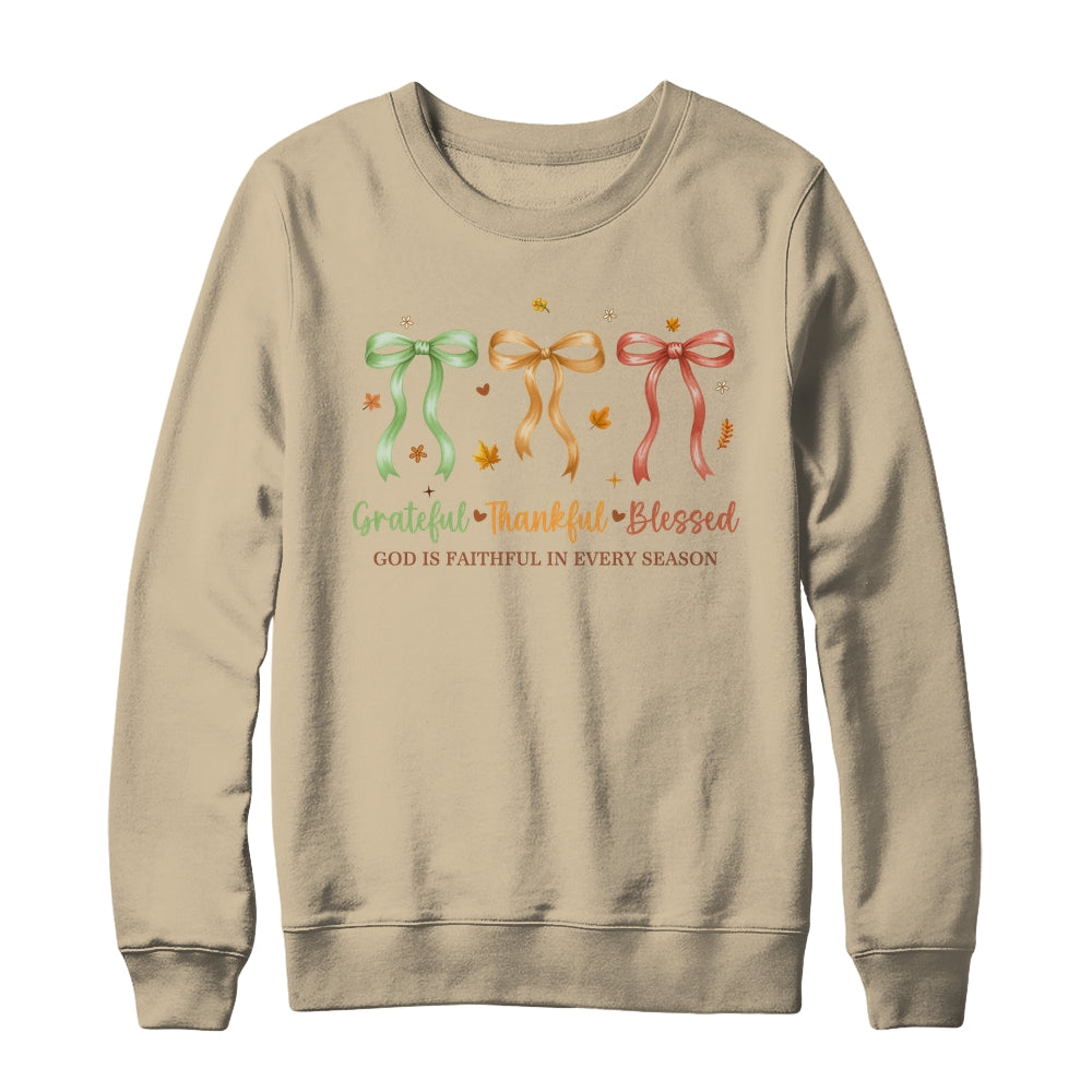 Grateful Thankful Blessed Coquette Fall Season Faith Autumn Shirt & Sweatshirt | siriusteestore