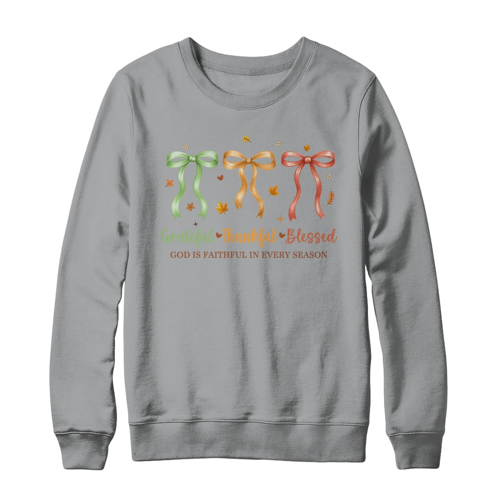 Grateful Thankful Blessed Coquette Fall Season Faith Autumn Shirt & Sweatshirt | siriusteestore