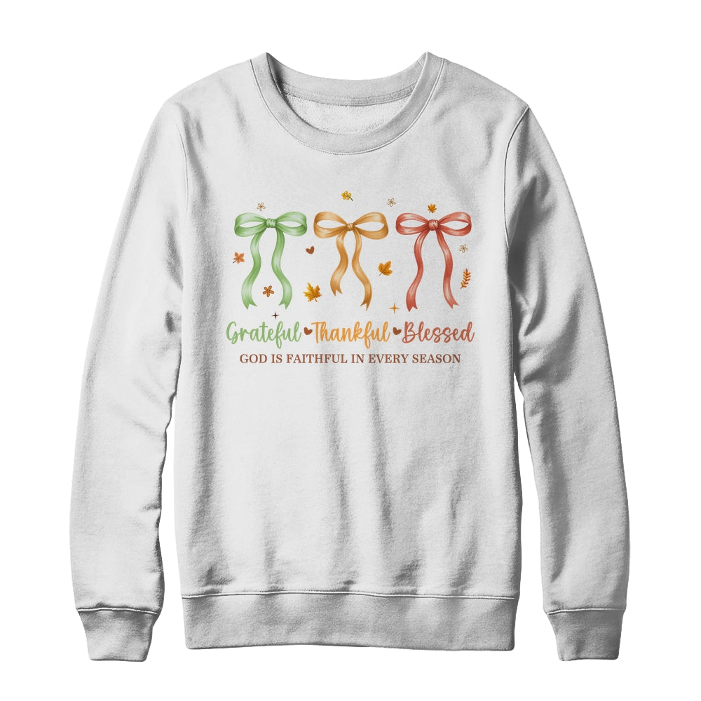 Grateful Thankful Blessed Coquette Fall Season Faith Autumn Shirt & Sweatshirt | siriusteestore