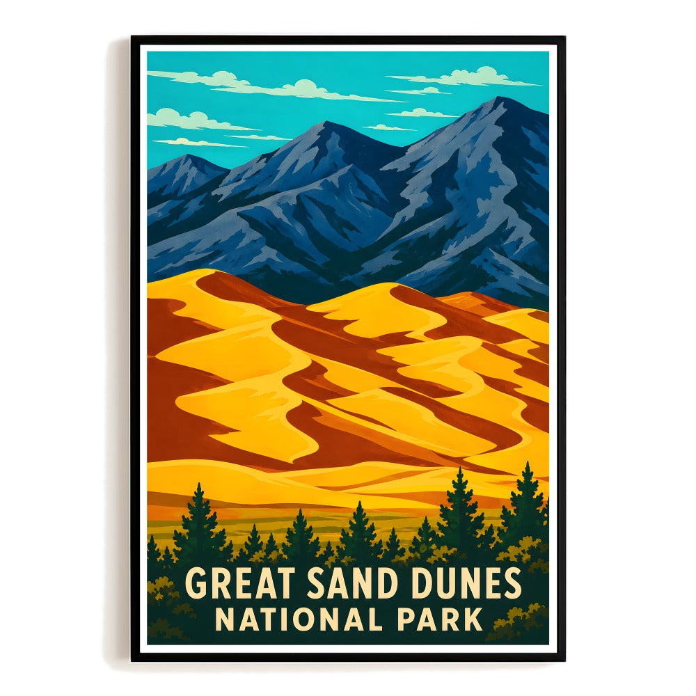 Great Sand Dunes National Park Poster Vintage Colorado Sand Dunes Mountain Landscape Travel Wall Art Print Nature Hiking Home Decor Bedroom Gift Souvenir Unframed | siriusteestore
