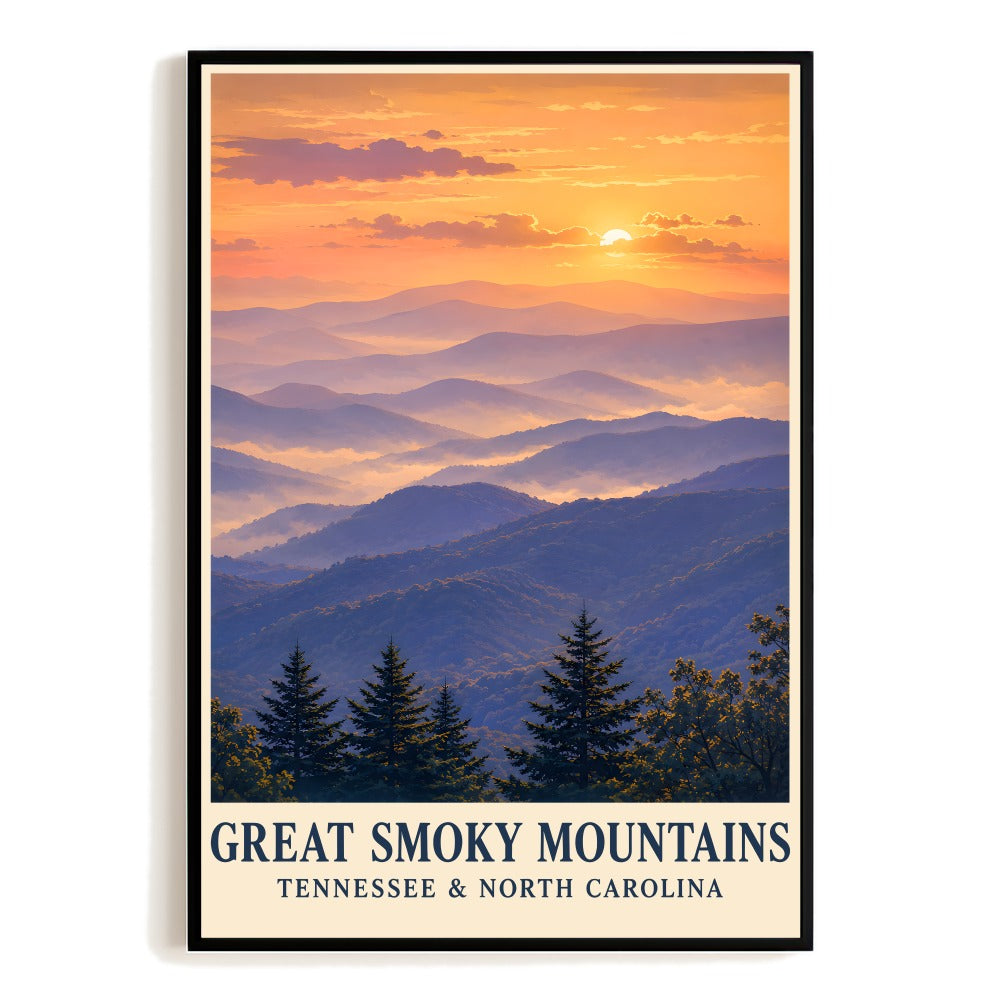 Great Smoky Mountains Travel Poster Tennessee North Carolina Vintage Landscape Print Wall Art Decor For Nature Lovers Home Living Room Office Bedroom Souvenir Unframed | siriusteestore