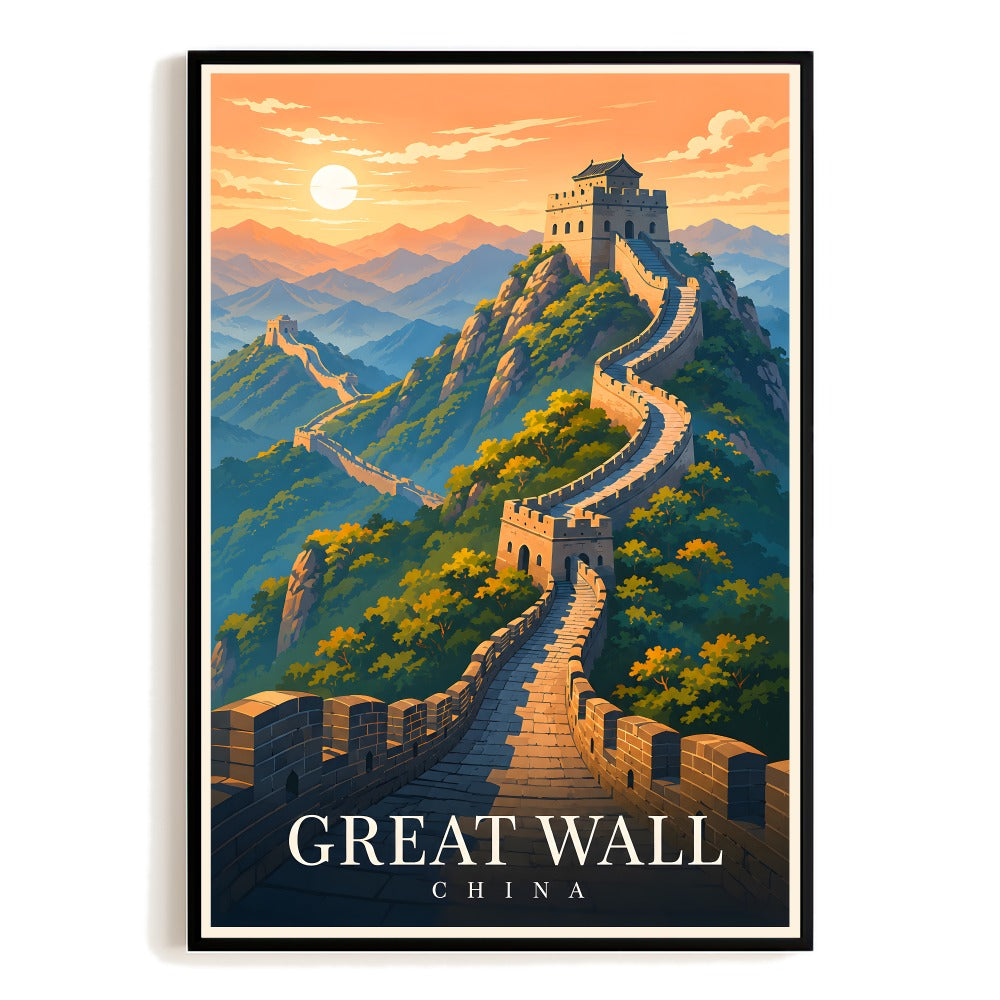 Great Wall China Vintage Travel Poster Mountain Scenery Wall Art Decor Landscape Print Painting Picture For Family Home Living Room Office Bedroom Souvenir Unframed | siriusteestore