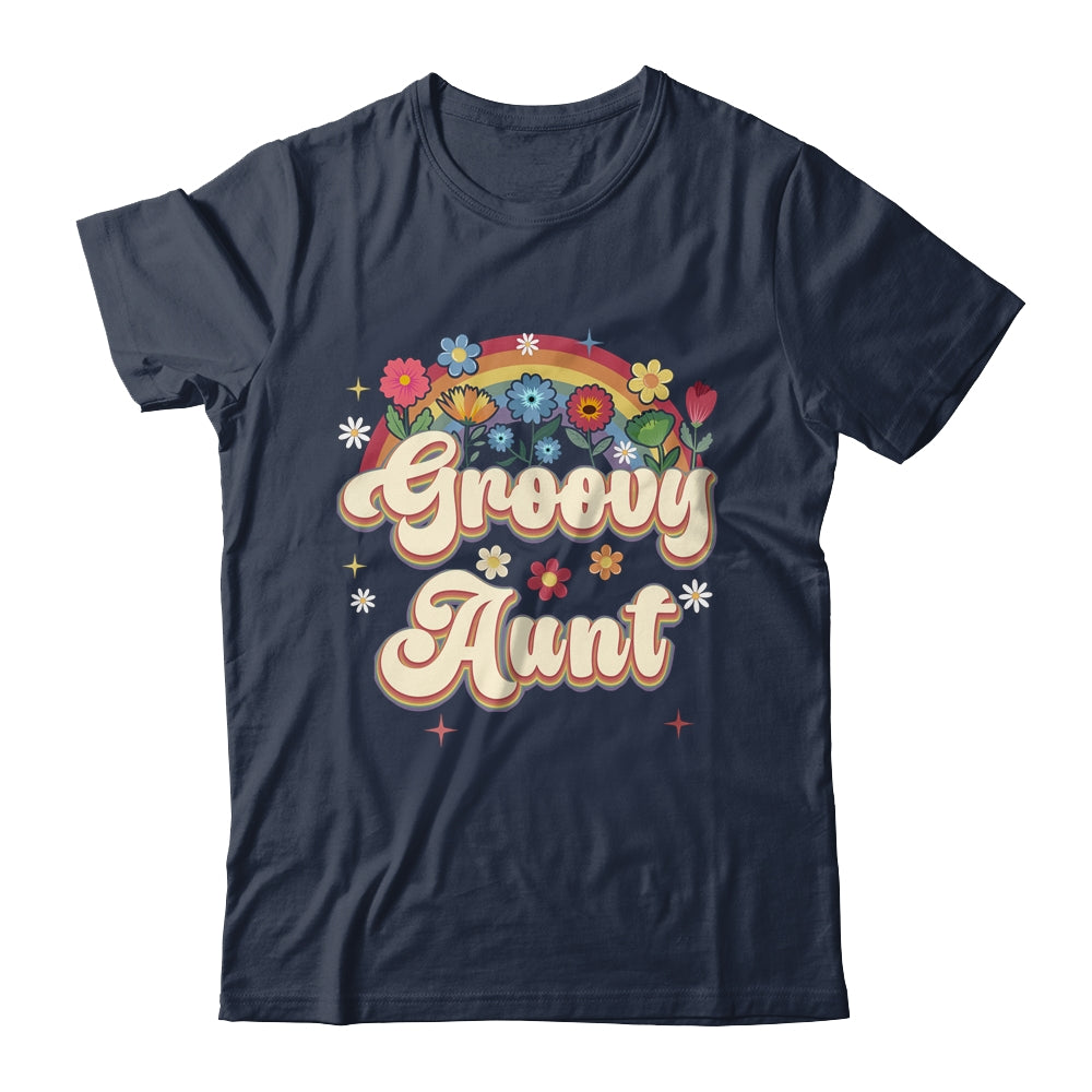 Groovy Aunt Retro Hippie Peace Sign Floral Mothers Day Shirt & Tank Top | siriusteestore