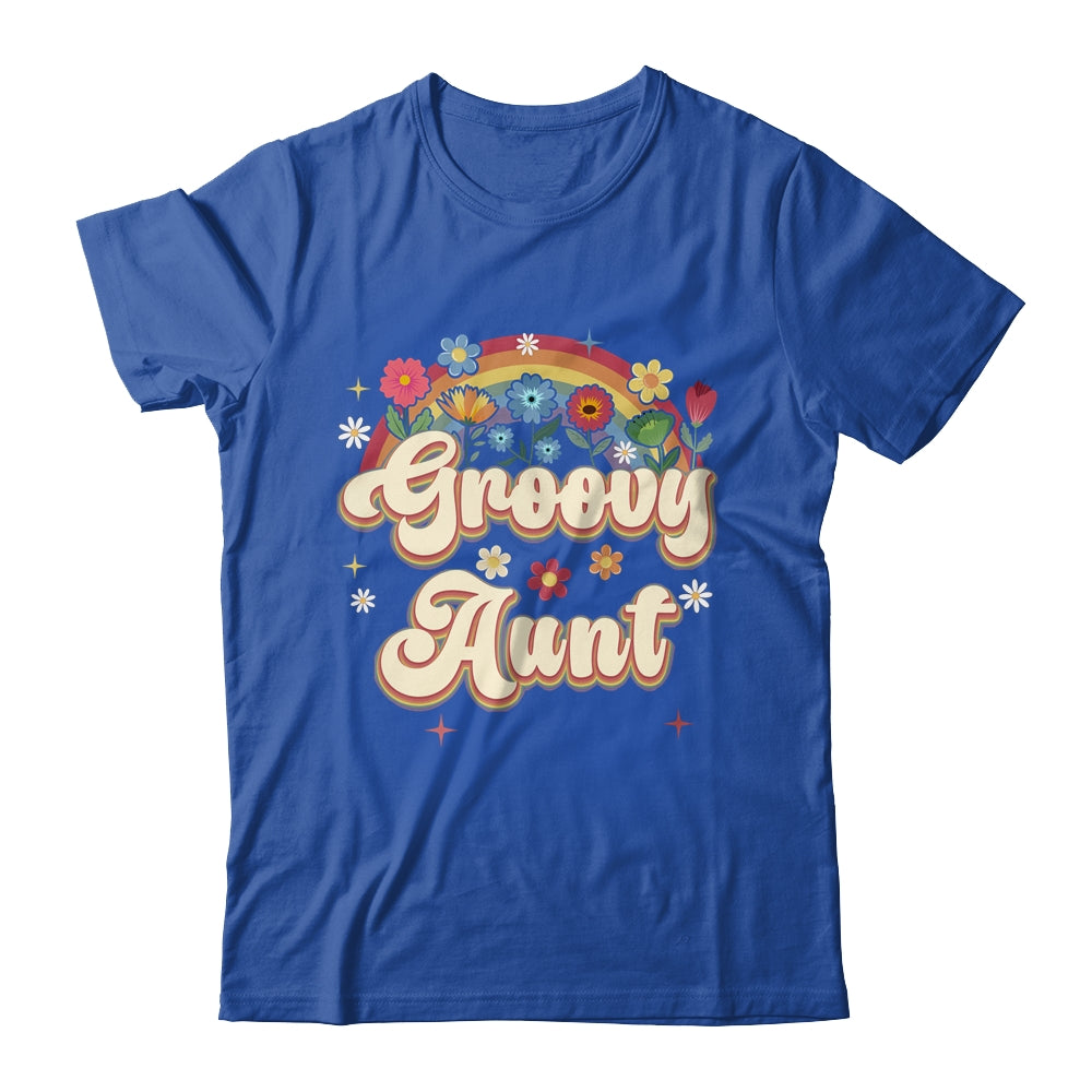 Groovy Aunt Retro Hippie Peace Sign Floral Mothers Day Shirt & Tank Top | siriusteestore