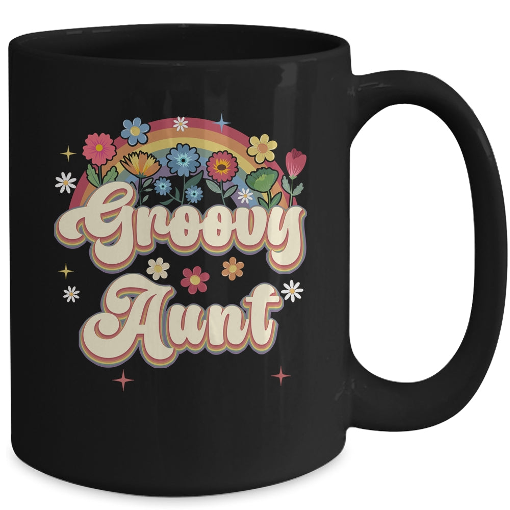 Groovy Aunt Retro Hippie Peace Sign Floral Mothers Day Mug | siriusteestore