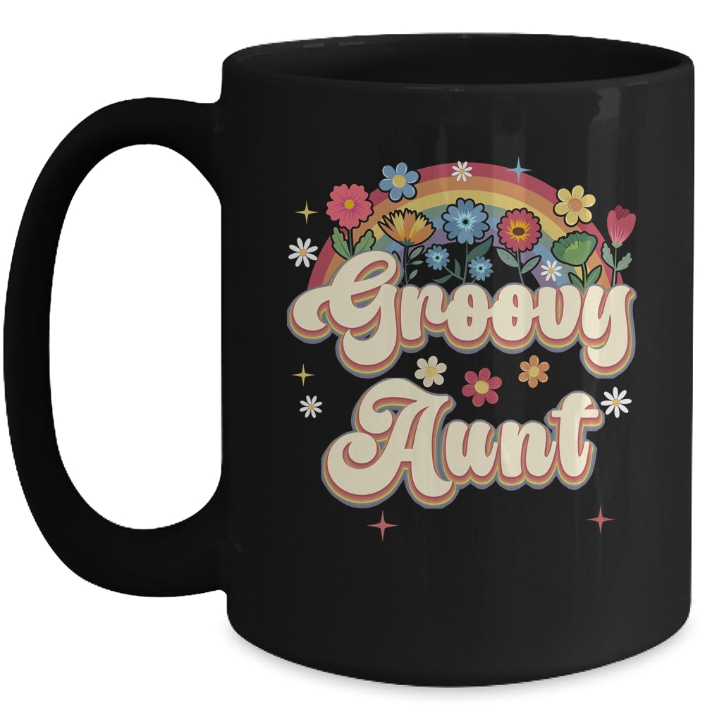 Groovy Aunt Retro Hippie Peace Sign Floral Mothers Day Mug | siriusteestore