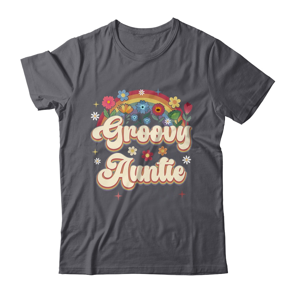 Groovy Auntie Retro Hippie Peace Sign Floral Mothers Day Shirt & Tank Top | siriusteestore