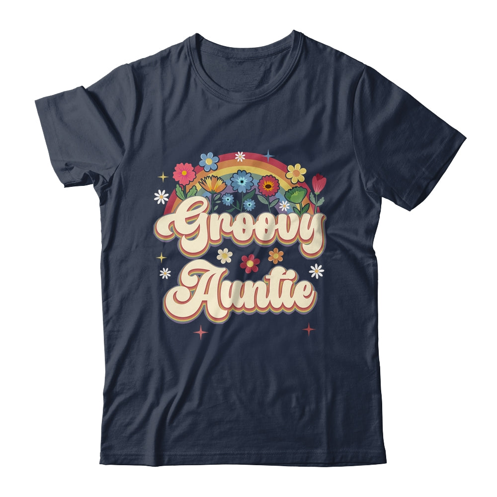 Groovy Auntie Retro Hippie Peace Sign Floral Mothers Day Shirt & Tank Top | siriusteestore