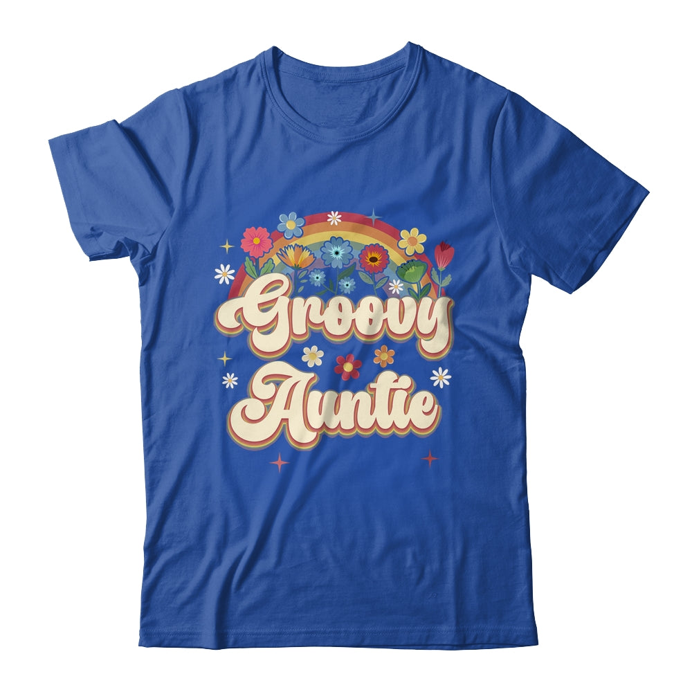 Groovy Auntie Retro Hippie Peace Sign Floral Mothers Day Shirt & Tank Top | siriusteestore