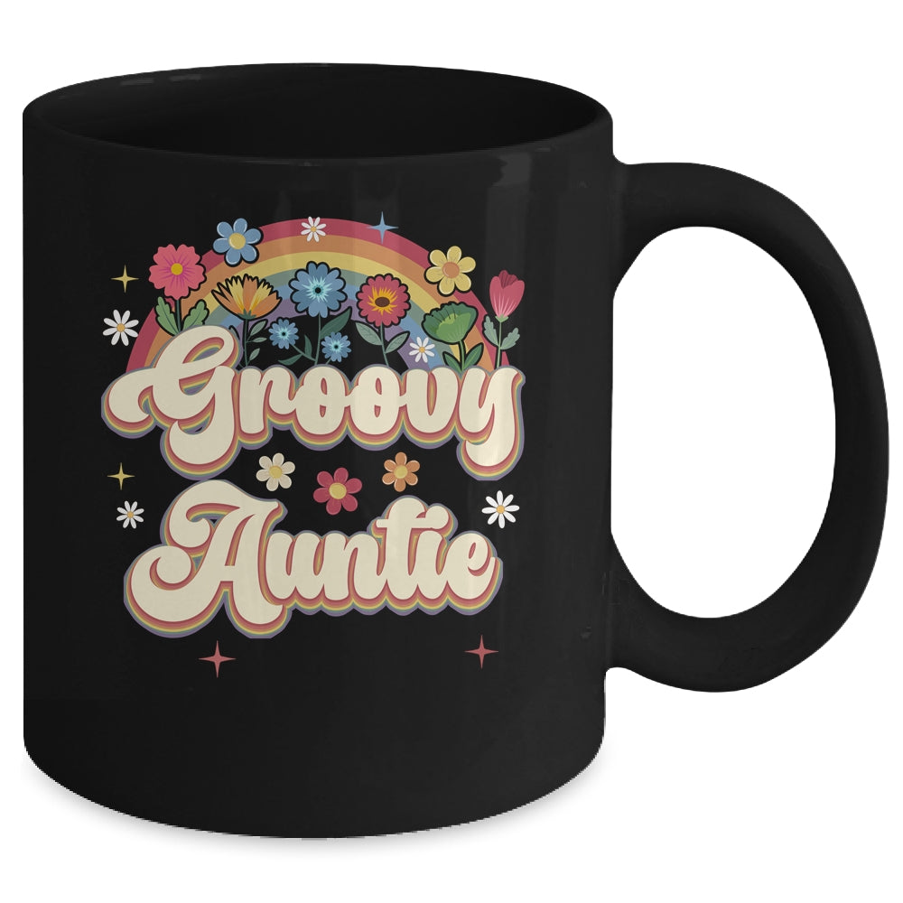 Groovy Auntie Retro Hippie Peace Sign Floral Mothers Day Mug | siriusteestore