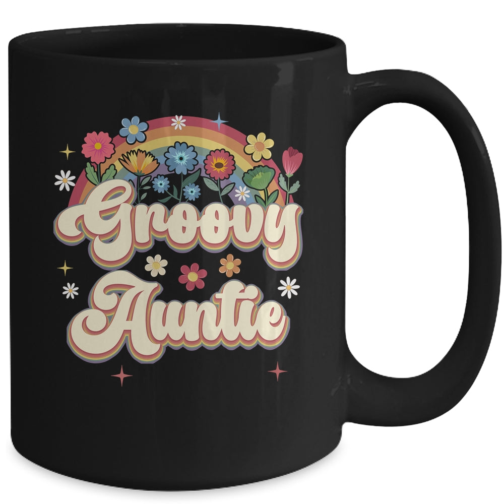 Groovy Auntie Retro Hippie Peace Sign Floral Mothers Day Mug | siriusteestore
