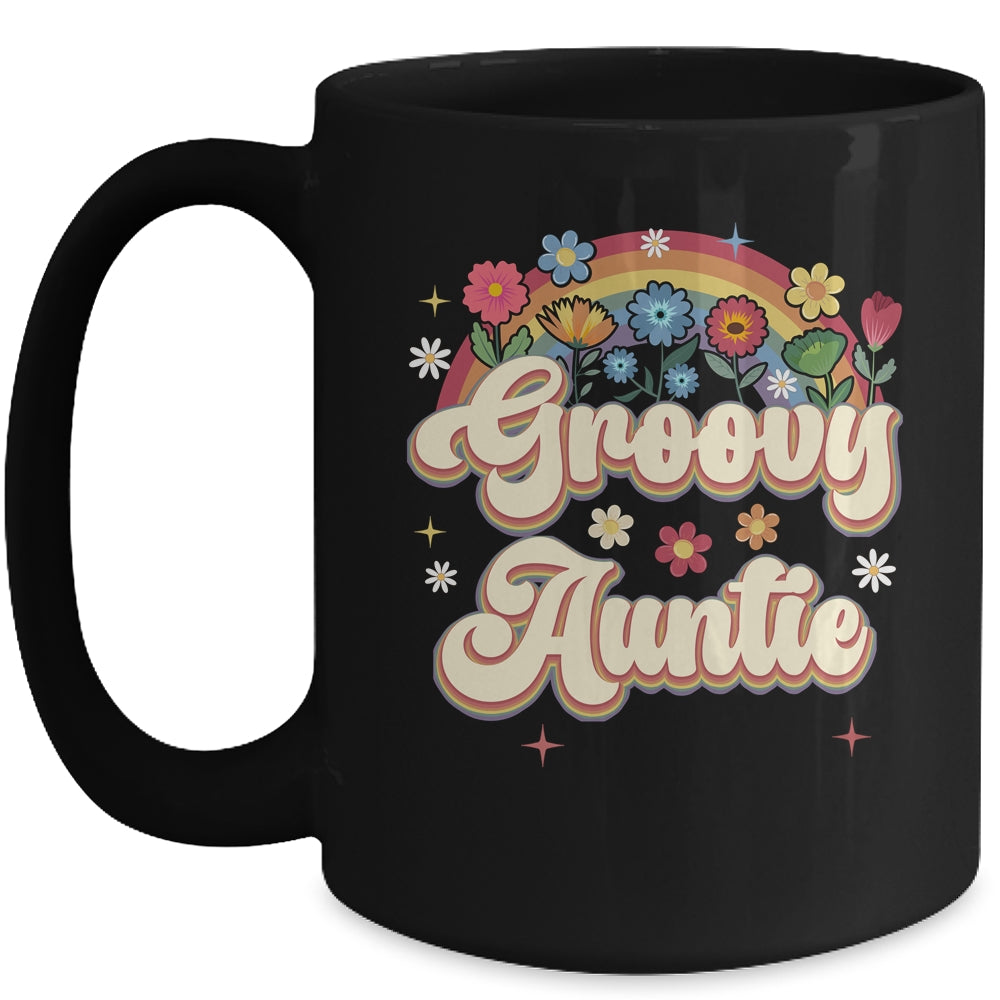 Groovy Auntie Retro Hippie Peace Sign Floral Mothers Day Mug | siriusteestore
