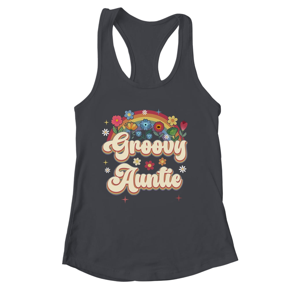 Groovy Auntie Retro Hippie Peace Sign Floral Mothers Day Shirt & Tank Top | siriusteestore