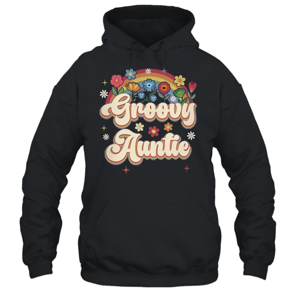 Groovy Auntie Retro Hippie Peace Sign Floral Mothers Day Shirt & Tank Top | siriusteestore