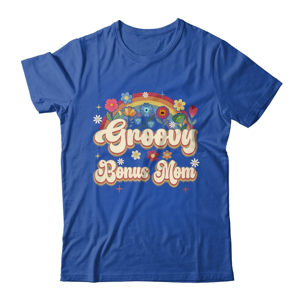 Groovy Bonus Mom Retro Hippie Peace Sign Floral Mothers Day Shirt & Tank Top | siriusteestore