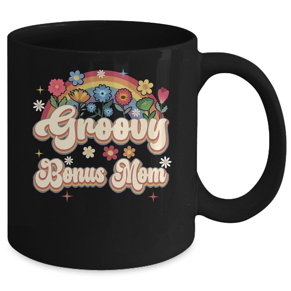 Groovy Bonus Mom Retro Hippie Peace Sign Floral Mothers Day Mug | siriusteestore
