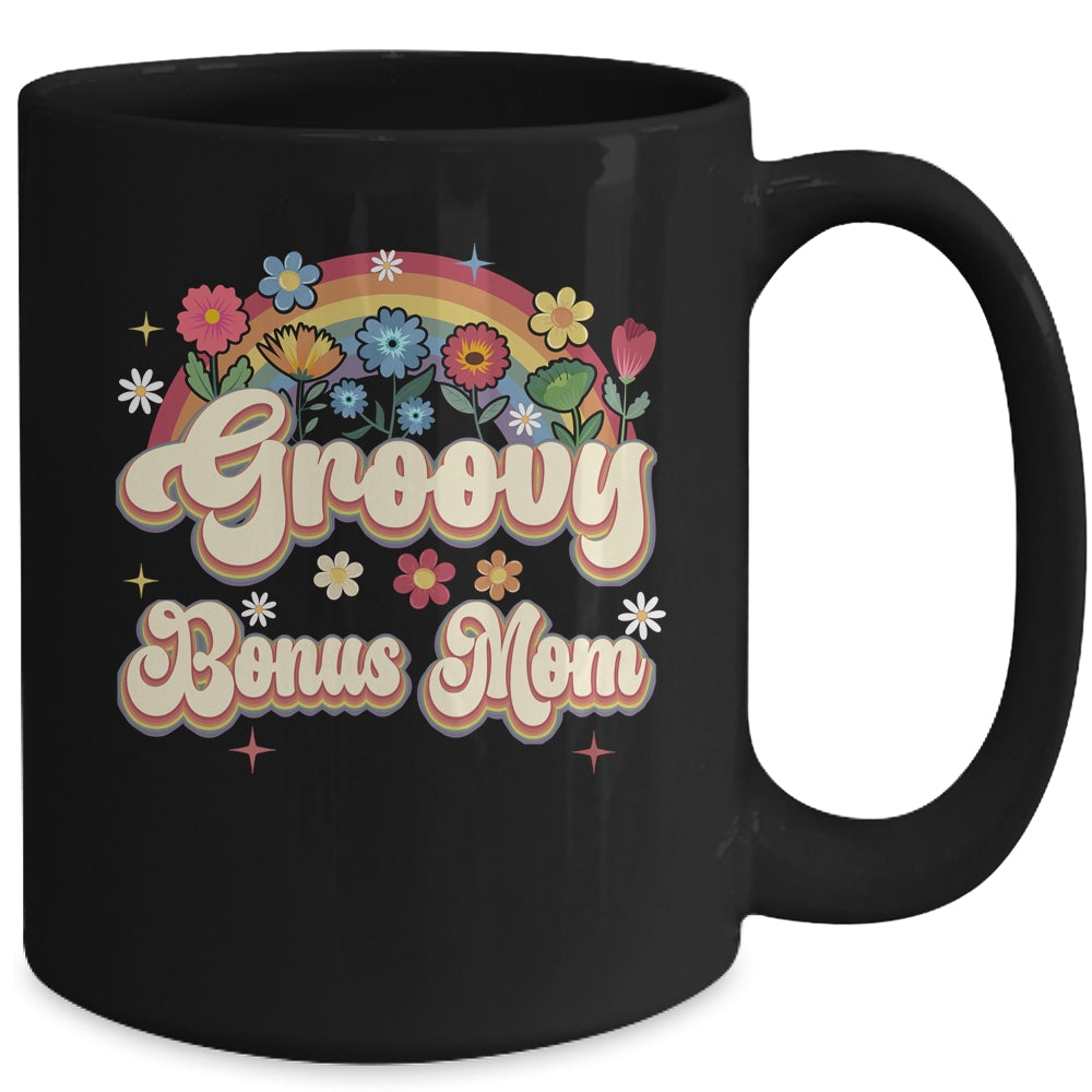 Groovy Bonus Mom Retro Hippie Peace Sign Floral Mothers Day Mug | siriusteestore