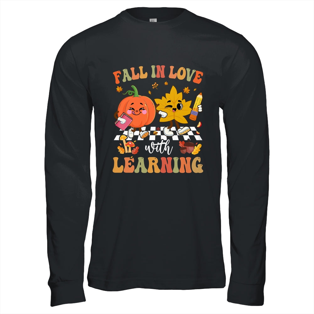Groovy Fall In Love With Learning Pumpkin Autumn Teacher Shirt & Hoodie | siriusteestore