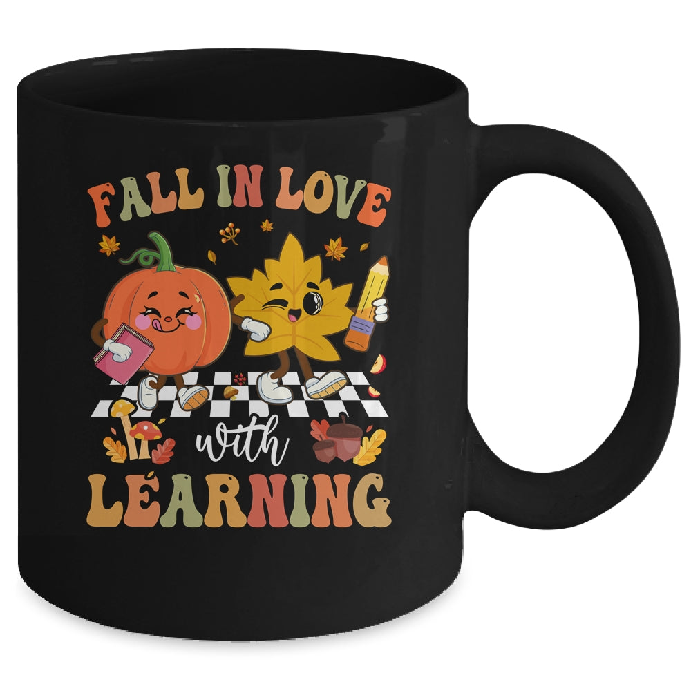 Groovy Fall In Love With Learning Pumpkin Autumn Teacher Mug | siriusteestore