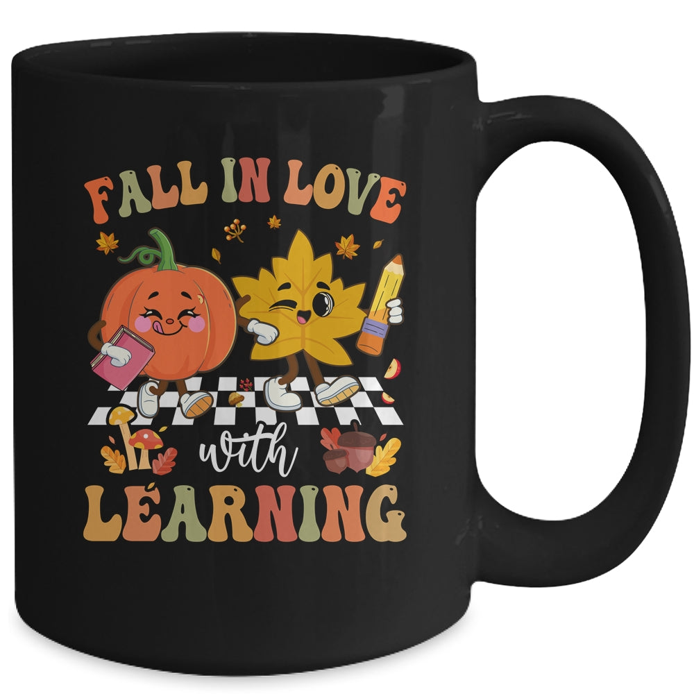 Groovy Fall In Love With Learning Pumpkin Autumn Teacher Mug | siriusteestore