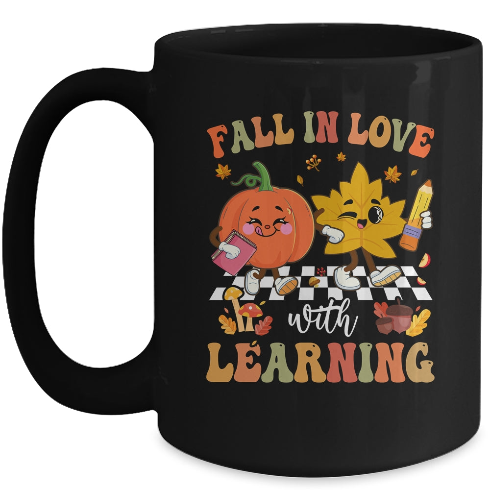 Groovy Fall In Love With Learning Pumpkin Autumn Teacher Mug | siriusteestore