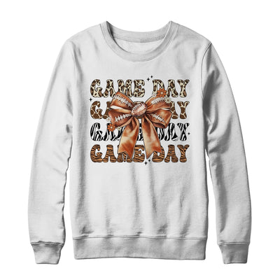 Groovy Game Day Cow Leopard Football Lovers Coquette Bow Shirt & Sweatshirt | siriusteestore