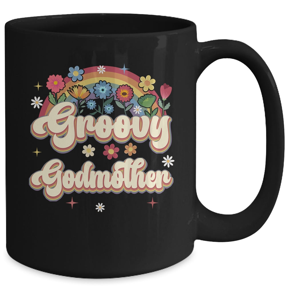 Groovy Godmother Retro Hippie Peace Sign Floral Mothers Day Mug | siriusteestore