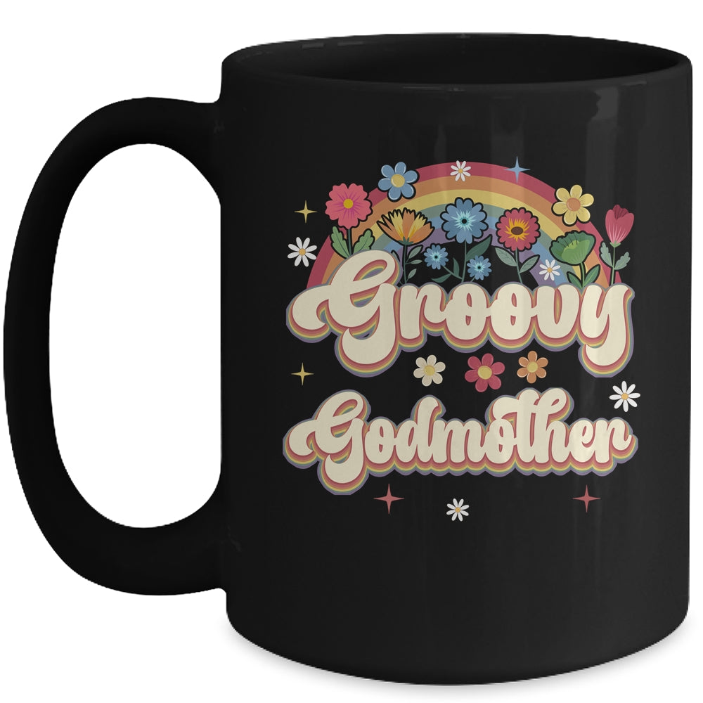 Groovy Godmother Retro Hippie Peace Sign Floral Mothers Day Mug | siriusteestore