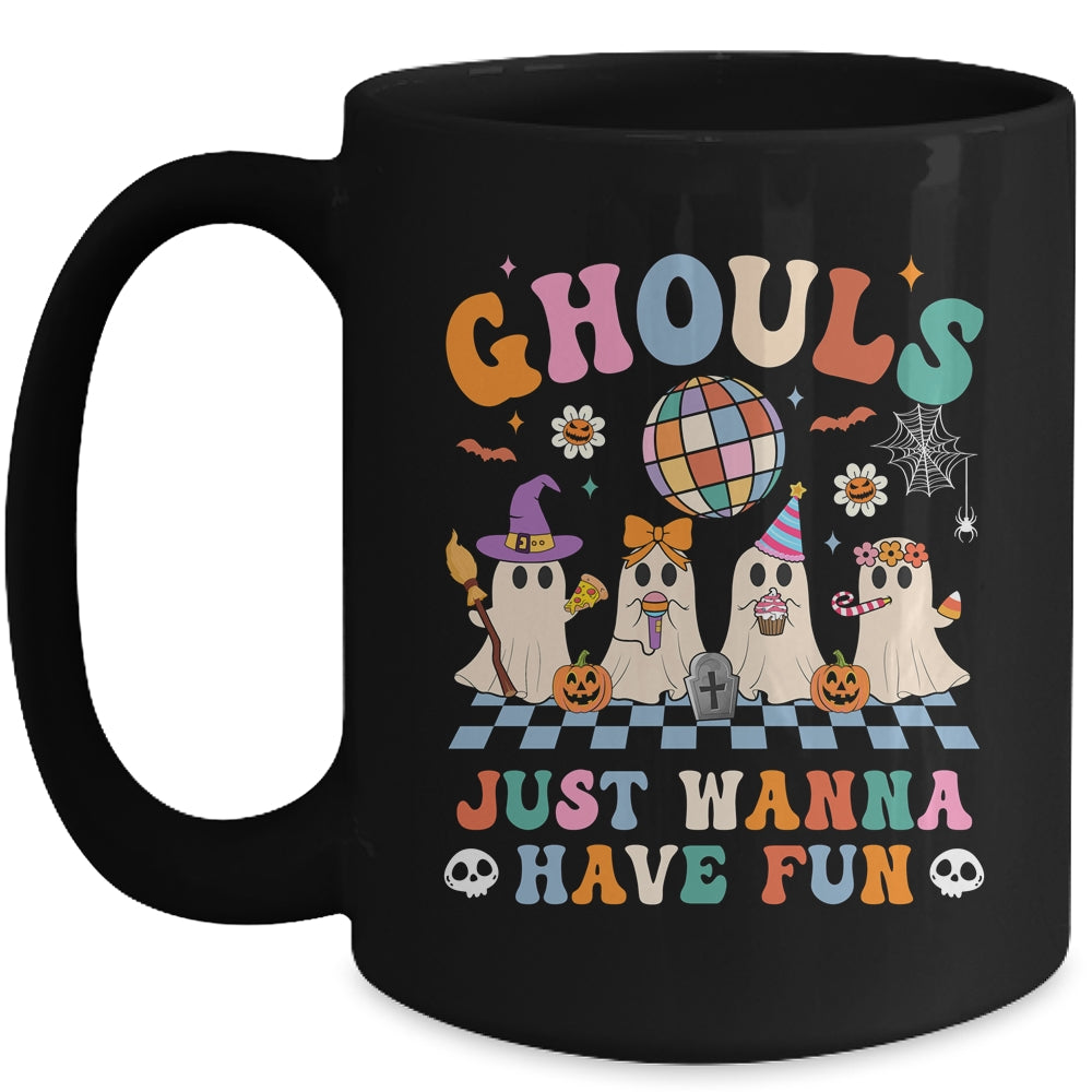 Groovy Halloween Ghouls Just Wanna Have Fun Dancing Ghost Mug | siriusteestore