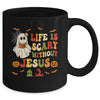 Groovy Halloween Life Is Scary Without Jesus Christian Lover Mug | siriusteestore