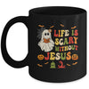Groovy Halloween Life Is Scary Without Jesus Christian Lover Mug | siriusteestore