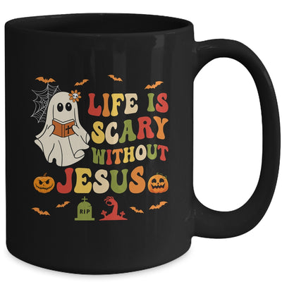Groovy Halloween Life Is Scary Without Jesus Christian Lover Mug | siriusteestore