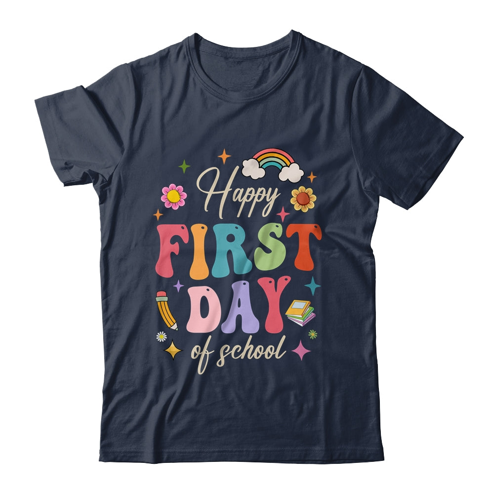 Groovy Happy First Day Of School Back To School Teacher Kids Shirt & Hoodie | siriusteestore
