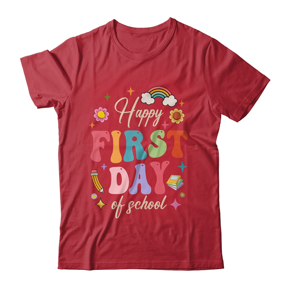 Groovy Happy First Day Of School Back To School Teacher Kids Shirt & Hoodie | siriusteestore