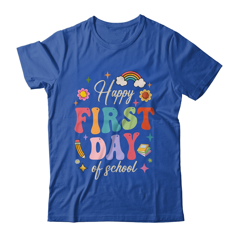 Groovy Happy First Day Of School Back To School Teacher Kids Shirt & Hoodie | siriusteestore