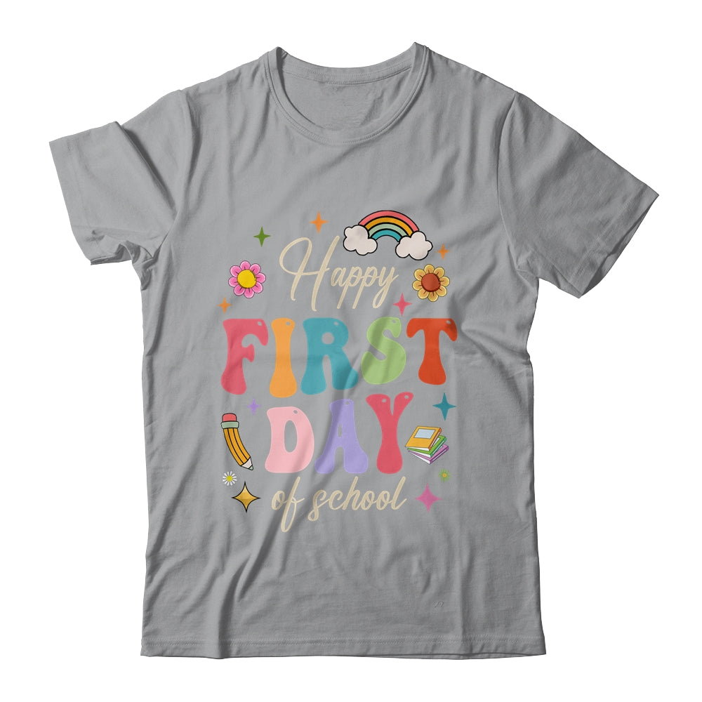Groovy Happy First Day Of School Back To School Teacher Kids Shirt & Hoodie | siriusteestore
