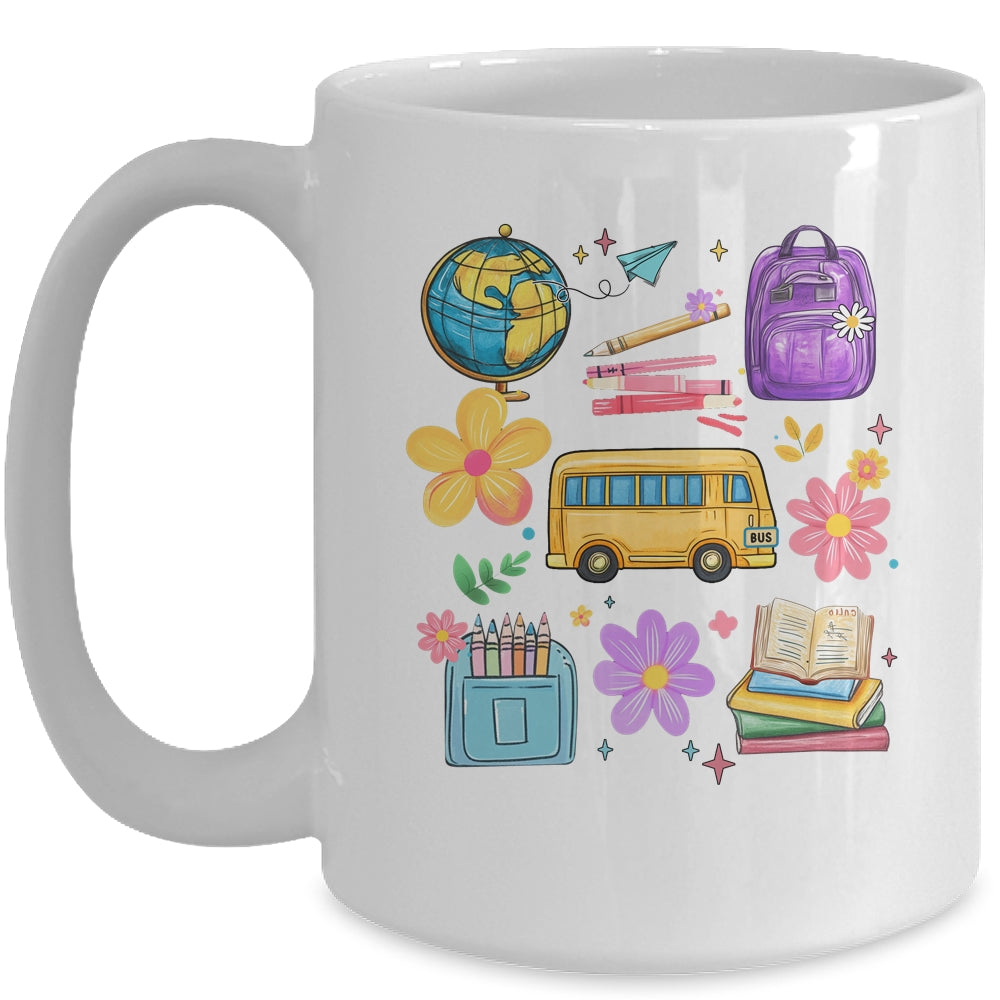 Groovy Happy First Day Of School Teacher Kids Back To School Mug | siriusteestore