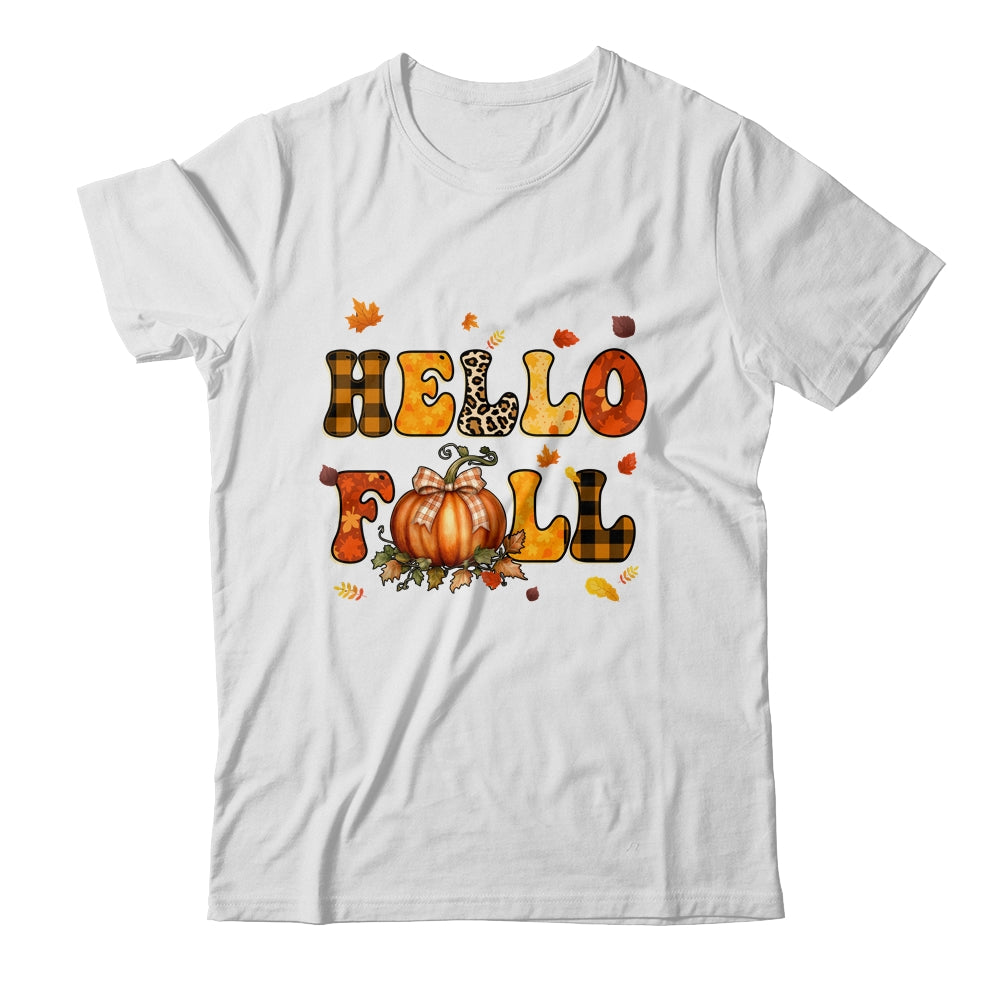 Groovy Hello Fall Autumn Maple Leaves Pumpkin Leopard Women Shirt & Sweatshirt | siriusteestore