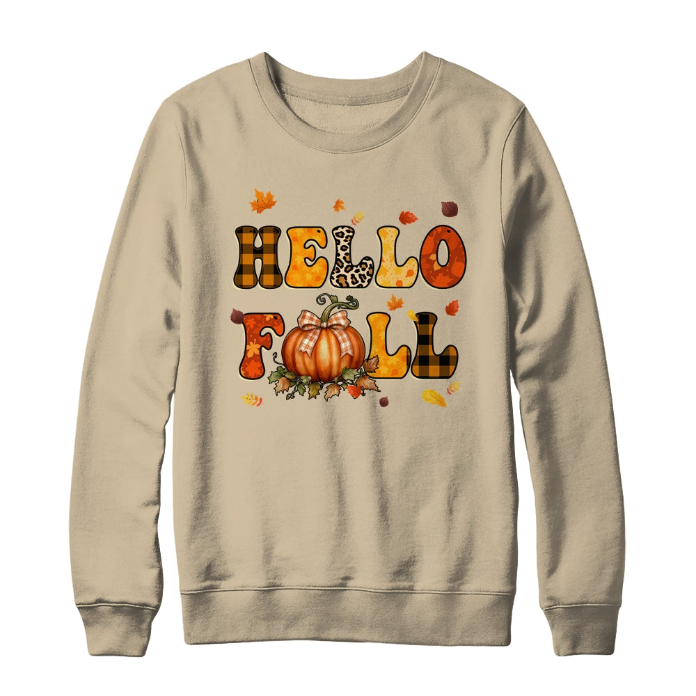 Groovy Hello Fall Autumn Maple Leaves Pumpkin Leopard Women Shirt & Sweatshirt | siriusteestore