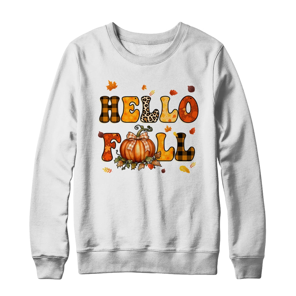Groovy Hello Fall Autumn Maple Leaves Pumpkin Leopard Women Shirt & Sweatshirt | siriusteestore