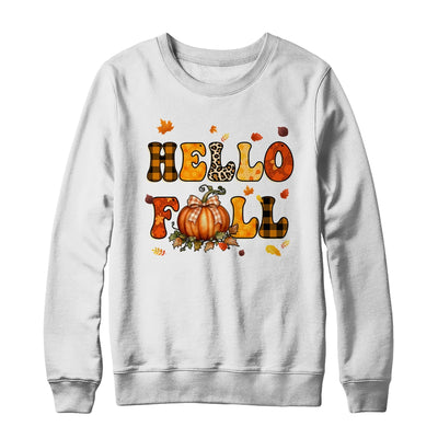 Groovy Hello Fall Autumn Maple Leaves Pumpkin Leopard Women Shirt & Sweatshirt | siriusteestore