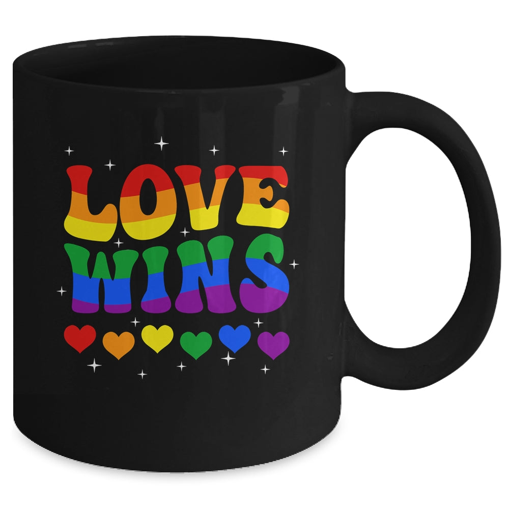 Groovy Love Wins Rainbow Pride Flag Colors LGBT Gay Mug | siriusteestore