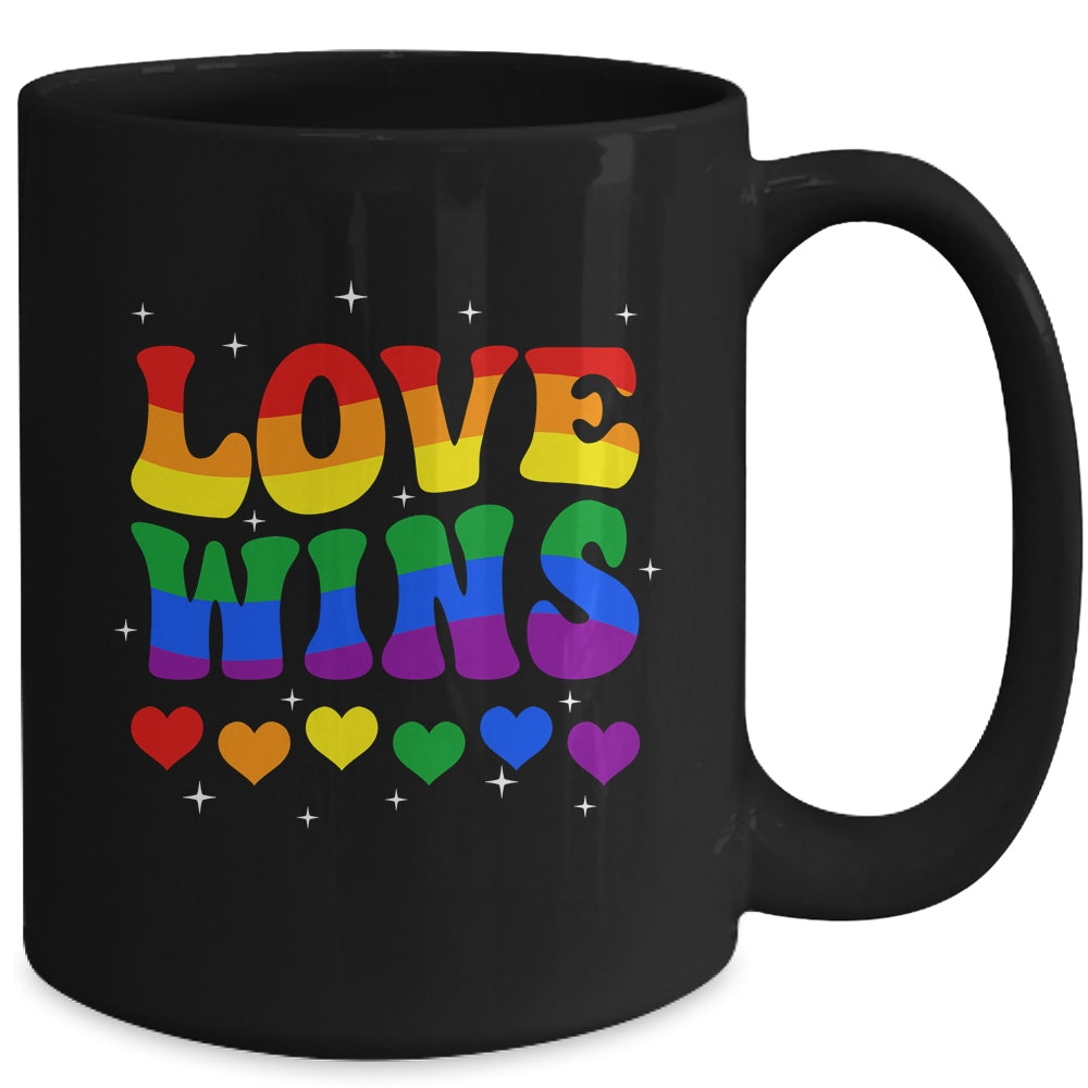 Groovy Love Wins Rainbow Pride Flag Colors LGBT Gay Mug | siriusteestore