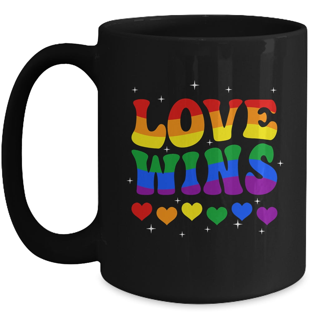 Groovy Love Wins Rainbow Pride Flag Colors LGBT Gay Mug | siriusteestore