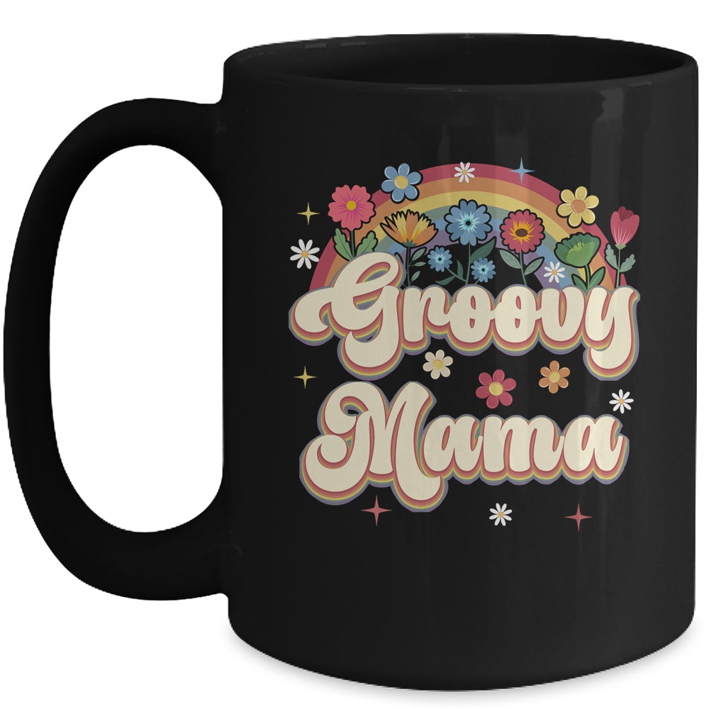 Groovy Mama Retro Hippie Peace Sign Floral Mothers Day Mug | siriusteestore